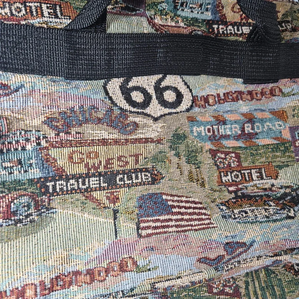 Route 66 Tapestry Woven Messenger Bag‎ Americana Road Trip Travel Retro Y2K